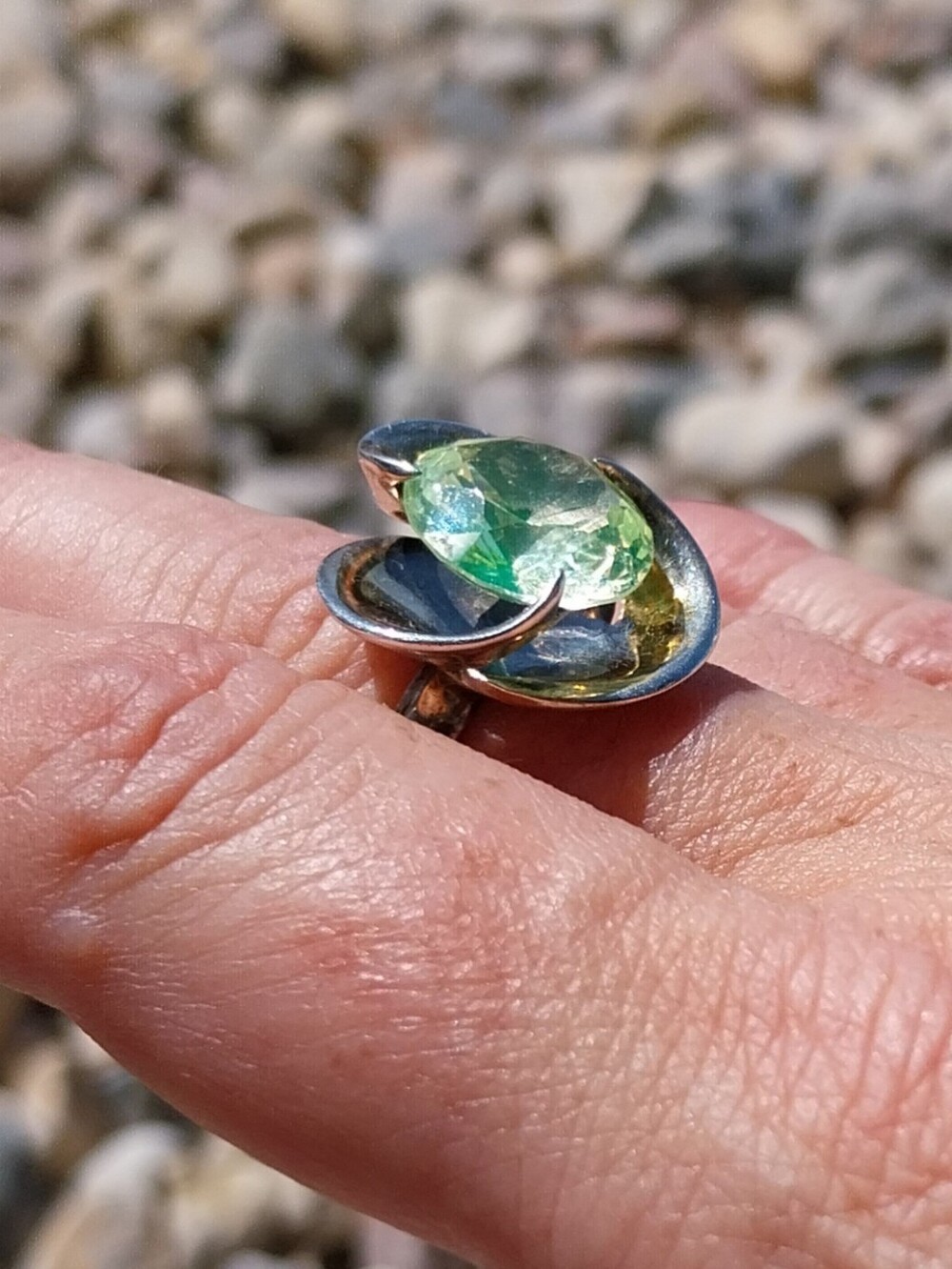 Vintage Sterling Silver Taxco Green Crystal Flower Ring - Picture 4 of 12